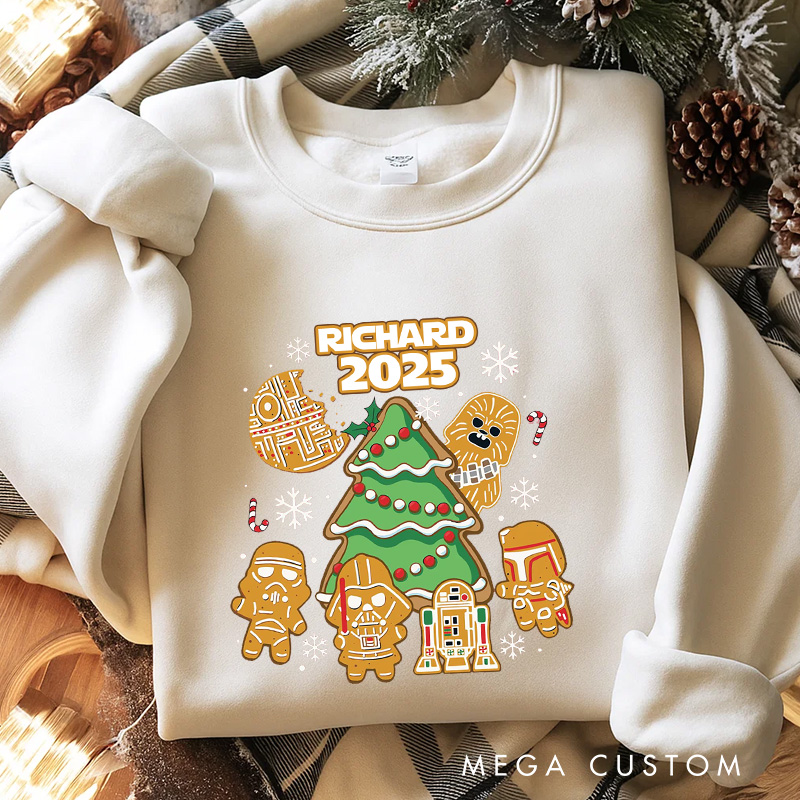 Personalized Star Gingerbread Christmas Classic Sweatshirt Galaxy War Film Crewneck Movie Holiday Shirt