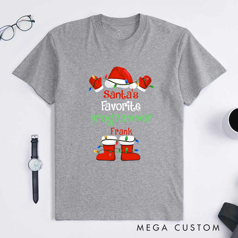 Personalized Santa's Favorite Programmer T-Shirt Computer Technology Lovers Shirt Christmas Gift for Geek Nerd