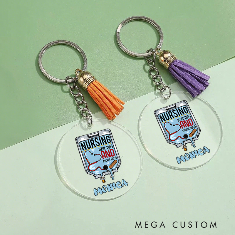 Personalized Acrylic Tassel Keychain for Nurse Customized Nursing Fixing Cuts and Sticking Butts Design Keychain Nurse Week Gift