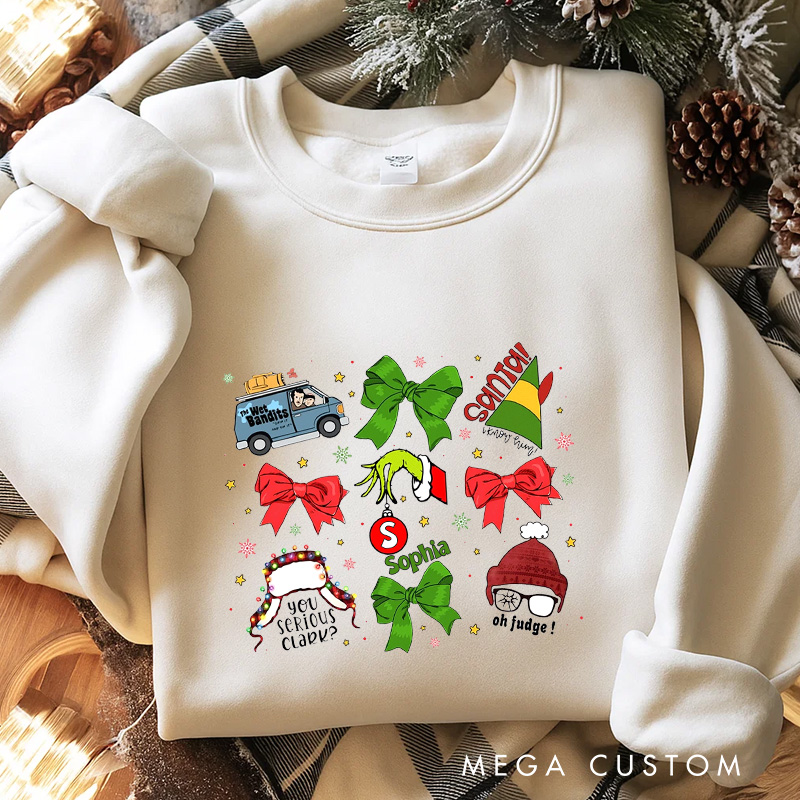 Personalized Green Monster Bows Christmas Classic Sweatshirt Christmas Film Crewneck Movie Holiday Shirt