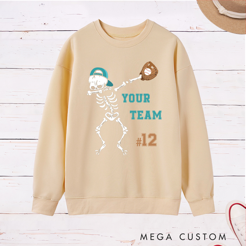 Personalized Skeleton Baseball Sweatshirt with Custom Team Name and Number