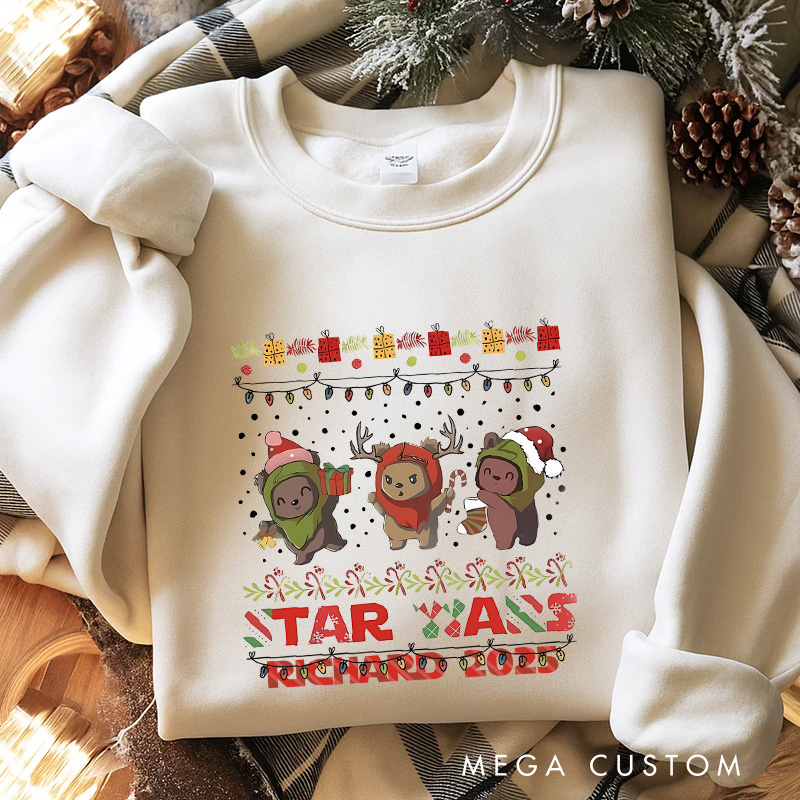 Personalized Cute Bears Christmas Classic Sweatshirt Galaxy War Film Crewneck Movie Holiday Shirt