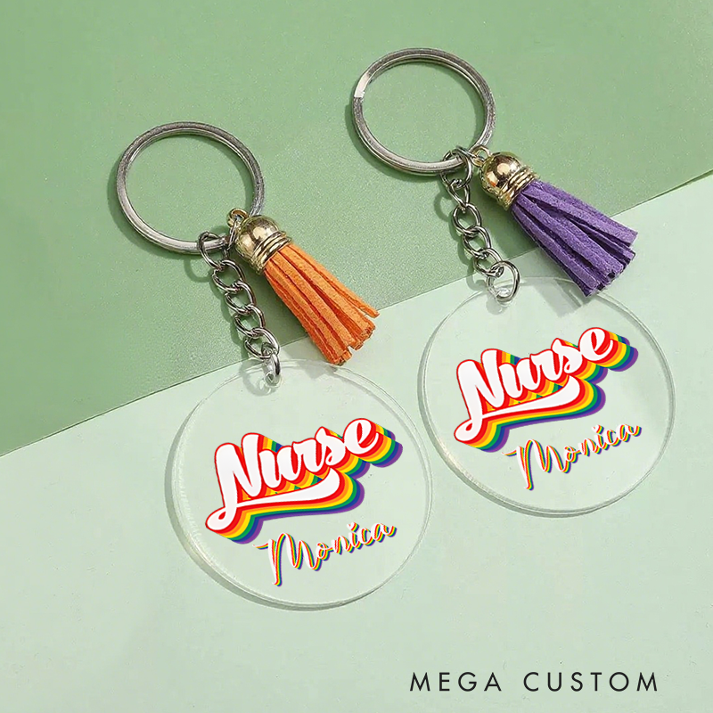 Personalized Acrylic Tassel Keychain for Nurse Customized Rainbow Nurse Design Keychain Nurse Week Gift