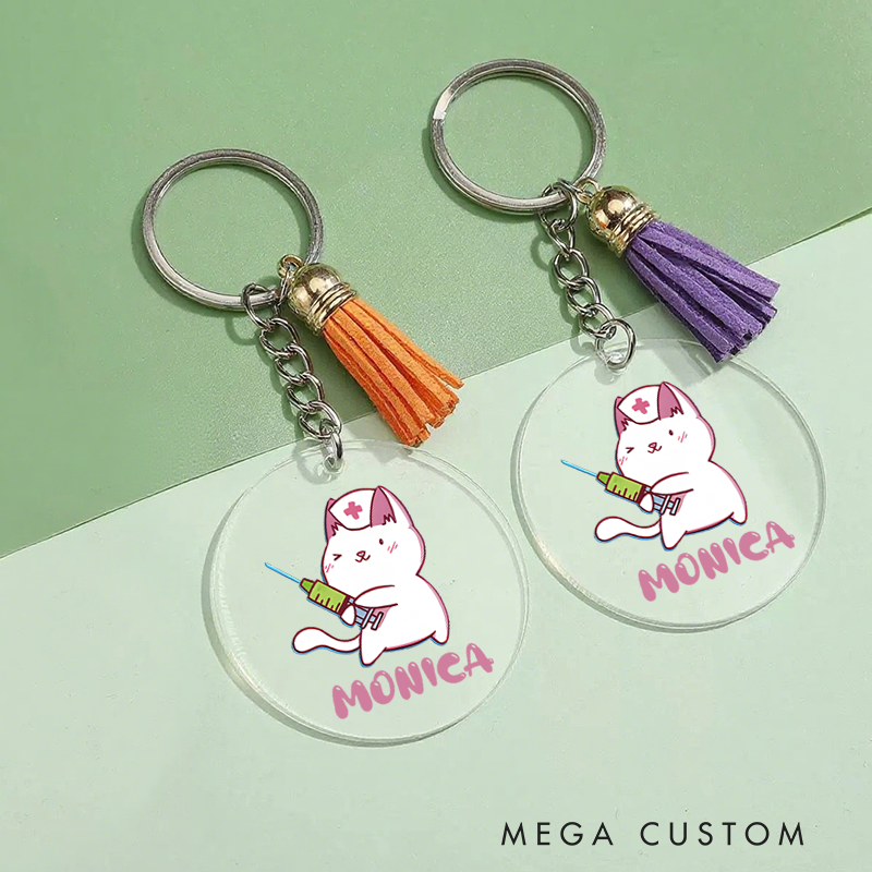 Personalized Acrylic Tassel Keychain for Nurse Customized Cute Nurse Cat Design Keychain Nurse Week Gift