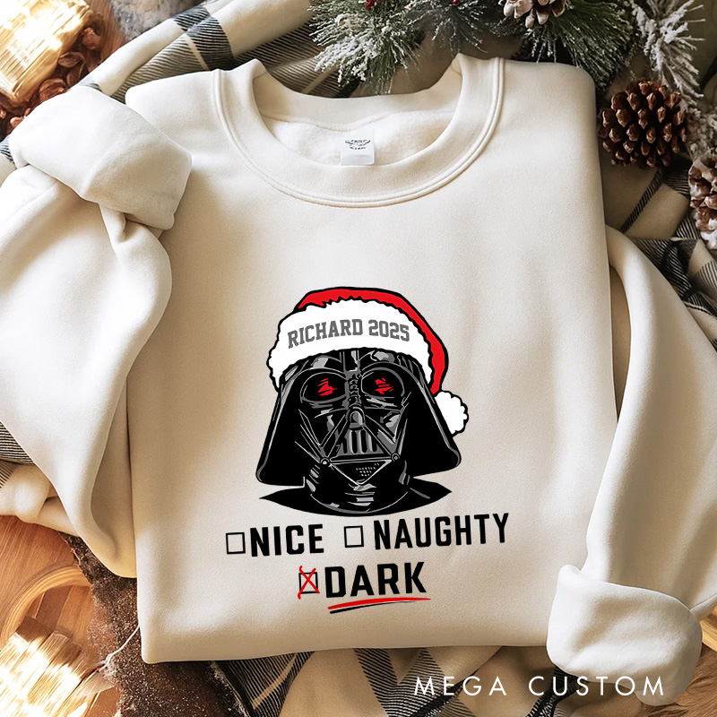 Personalized Being Naughty or Nice Christmas Classic Sweatshirt Galaxy War Film Crewneck Movie Holiday Shirt