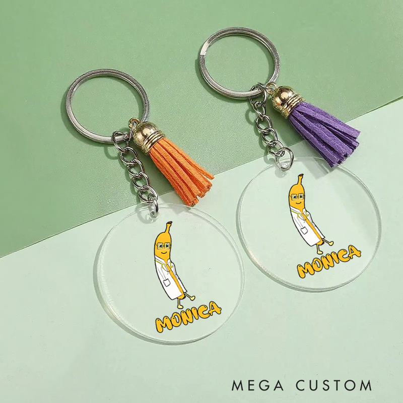 Personalized Acrylic Tassel Keychain for Nurse Customized Funny Banana Doctor Design Keychain Nurse Week Gift