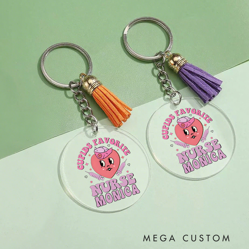 Personalized Acrylic Tassel Keychain for Nurse Customized Cupid’s Favorite Nurse Design Keychain Nurse Week Gift