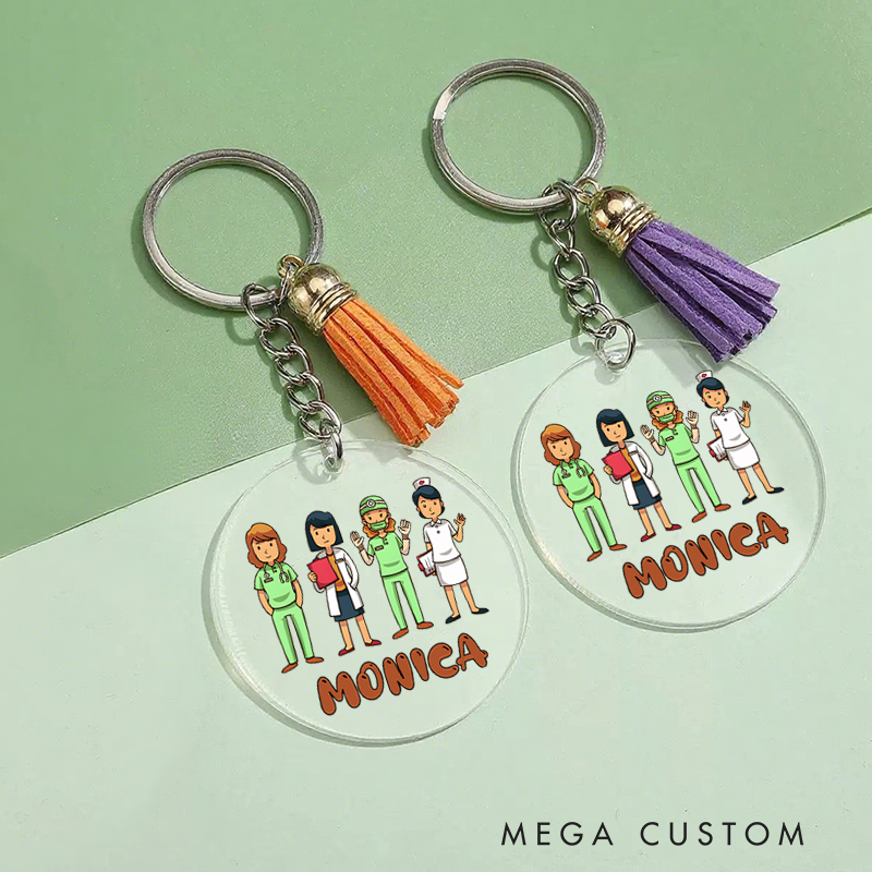 Personalized Acrylic Tassel Keychain for Nurse Customized Healthcare Team Design Keychain Nurse Week Gift