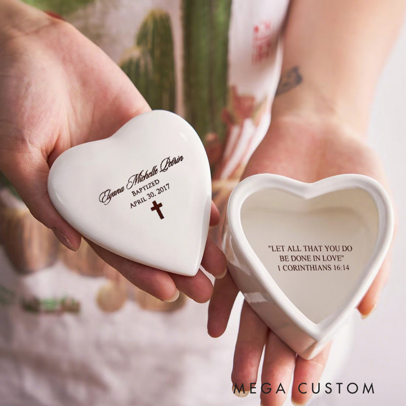 Personalized Cross Ceramic Jewelry Box Keepsake Box with Name and Text Religious Gift Baptism Gift for Girls