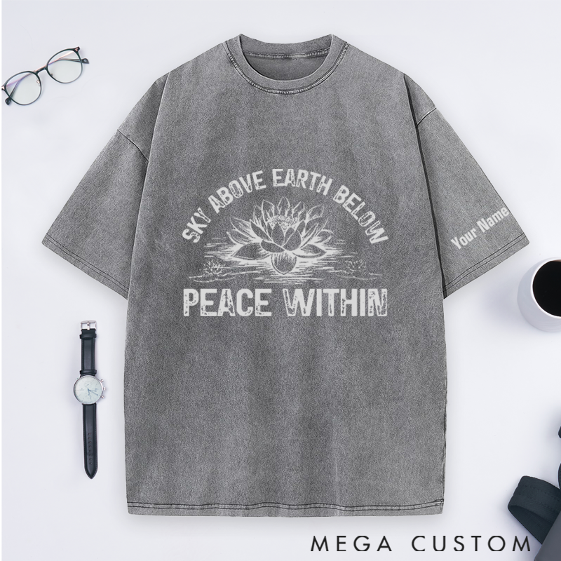 Personalized Yoga T-Shirt with Sky Above Earth Below Peace Within Design Perfect Gift for Yoga Lover