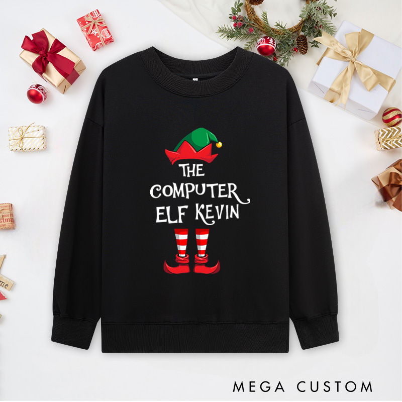 Personalized the Computer Elf Christmas Sweatshirts Programmer Technology Lovers Sweatshirts Christmas Gift for Geek