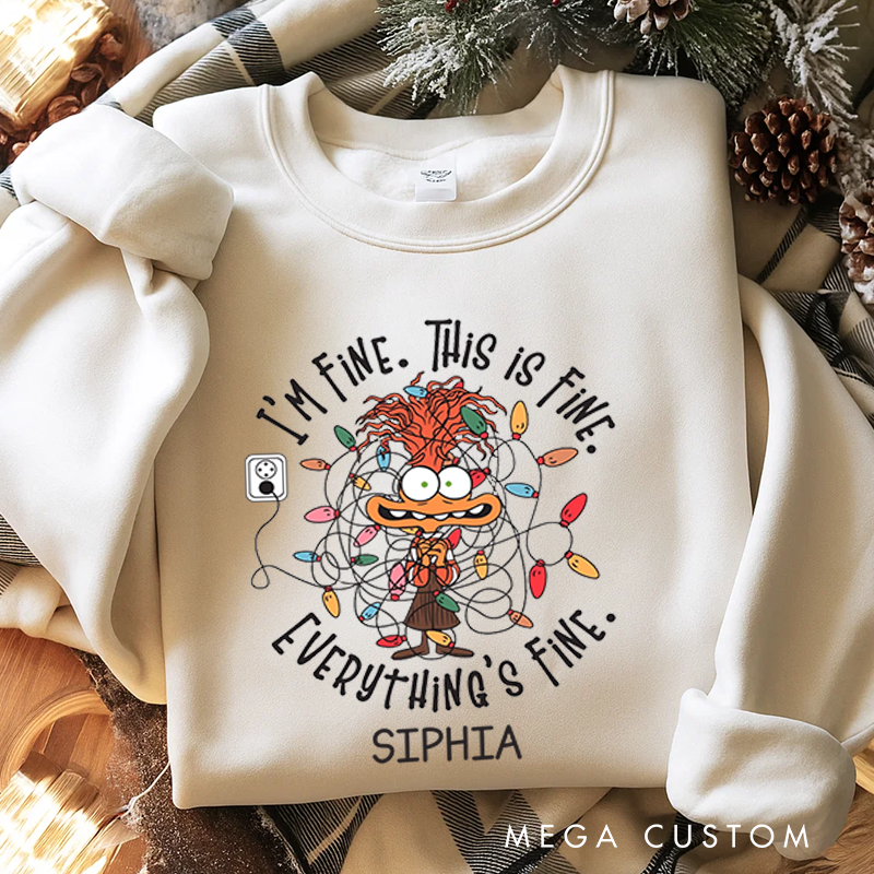 Personalized Classic Sweatshirts It's Fine This Is Fine Everything Is Fine Christmas Light Sweatshirt