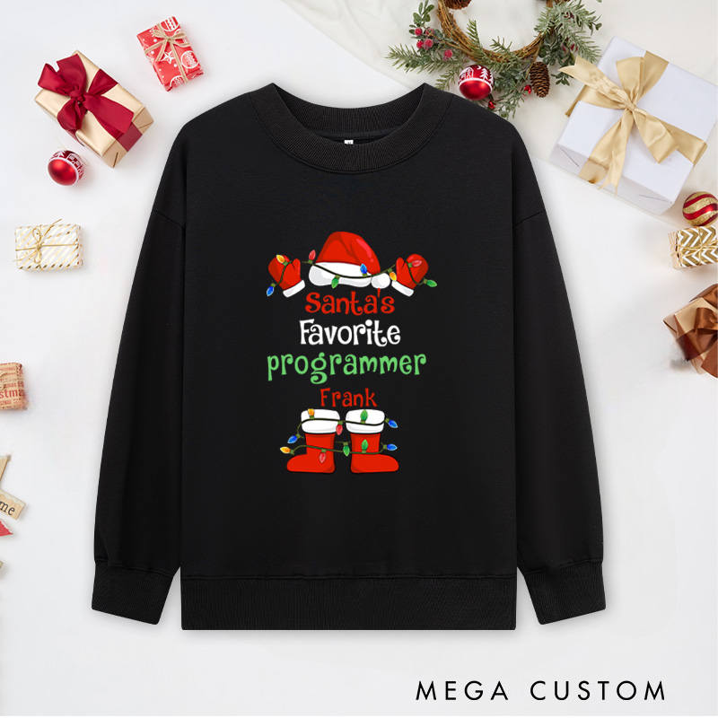 Personalized Santa's Favorite Programmer Classic Sweatshirts Computer Technology Lovers Sweatshirts Christmas Gift for Geek Nerd