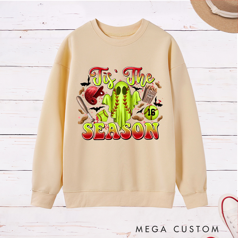 Personalized Halloween Softball Ghostly Cheer Sweatshirt with Custom Number