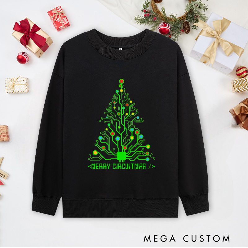 Personalized Merry Circuitmas Classic Sweatshirts Programmer Computer Technology Lovers Sweatshirts Christmas Gift for Geek