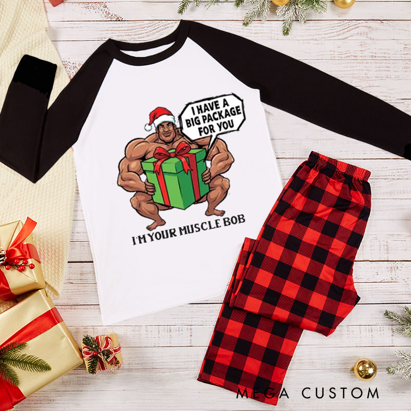 Personalized Couple Xmas Pajamas with Muscular Santa Design Matching Pjs for Fitness Enthusiasts Bodybuilders and Gym Lovers Husband Wife Boyfriend Girlfriend