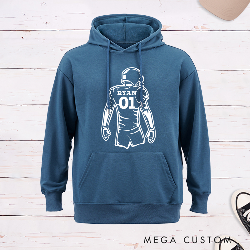 Personalized American Football Player Silhouette Design Hoodie with Custom Name and Number