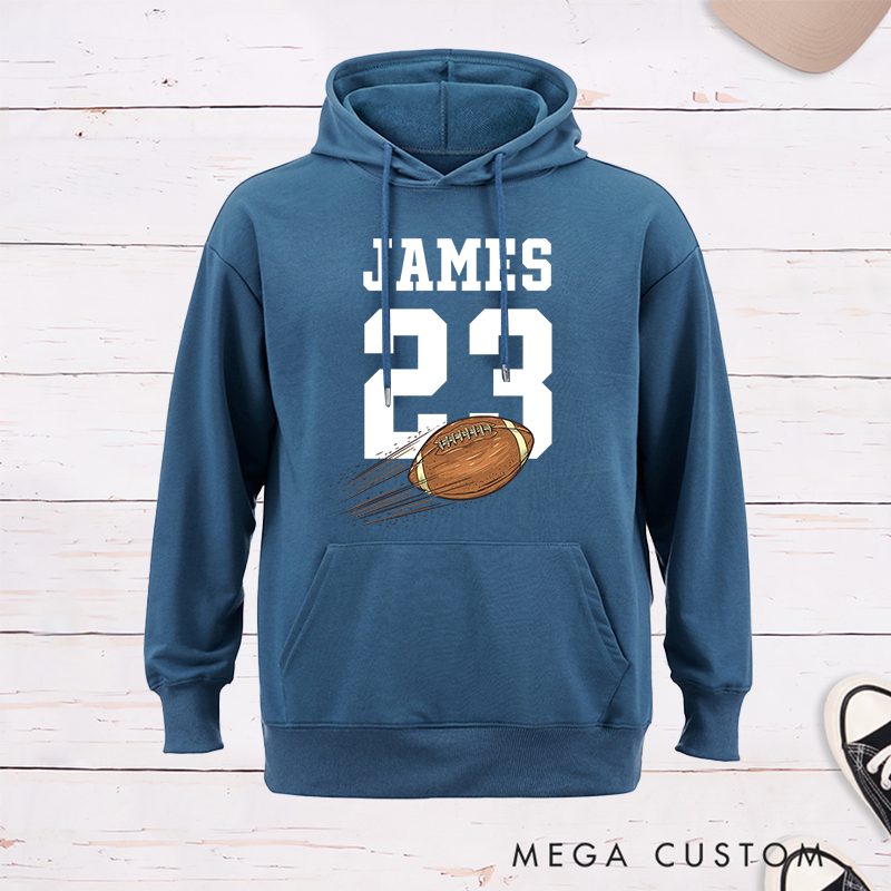 Personalized American Football and Rugby 3D Design Hoodie with Custom Multicolor Name and Number