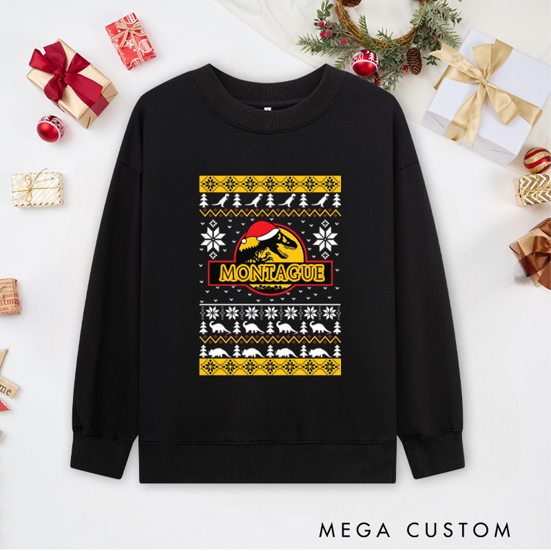 Personalized Merry Christmas Sweatshirts Dinosaur Elements Sweatshirts Christmas Gift for Geek Nerd Lovers