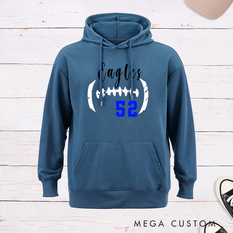 Personalized American Football Hoodie Customized with Your Team Name and Number, Game Day Shirt