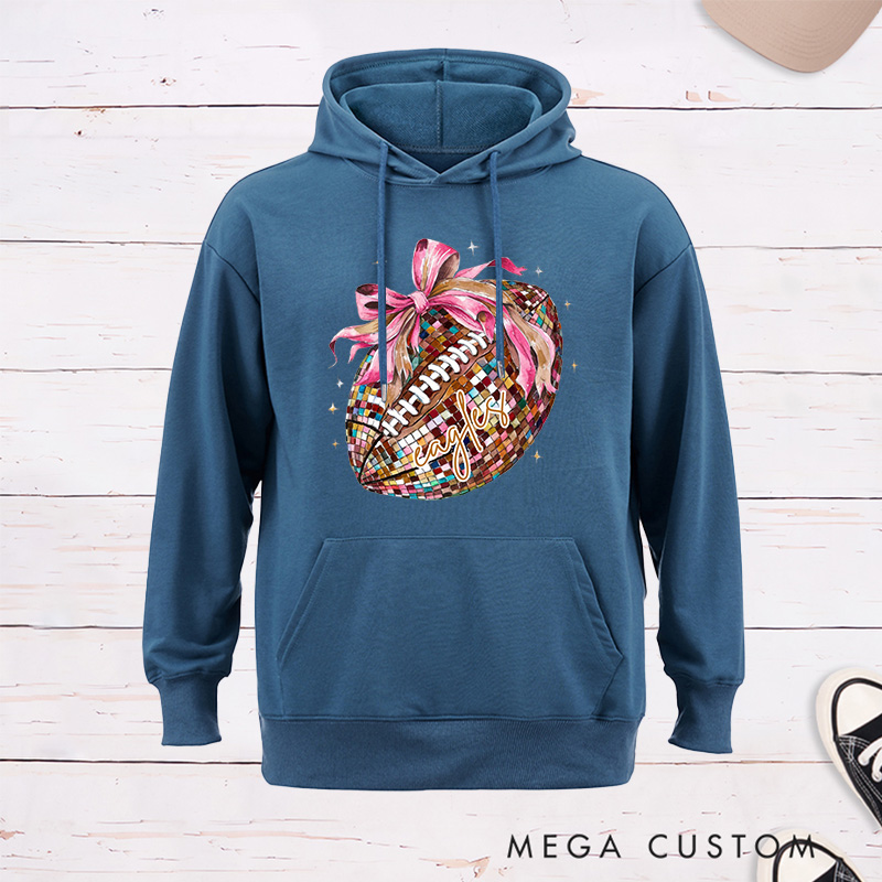 Personalized American Football Pink Disco Hoodies with Custom Name,Cute Girly Football Gift for Women