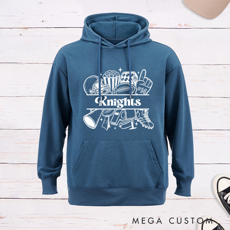 Personalized American Football Fun Iconic Design Hoddies with Custom Text and Number