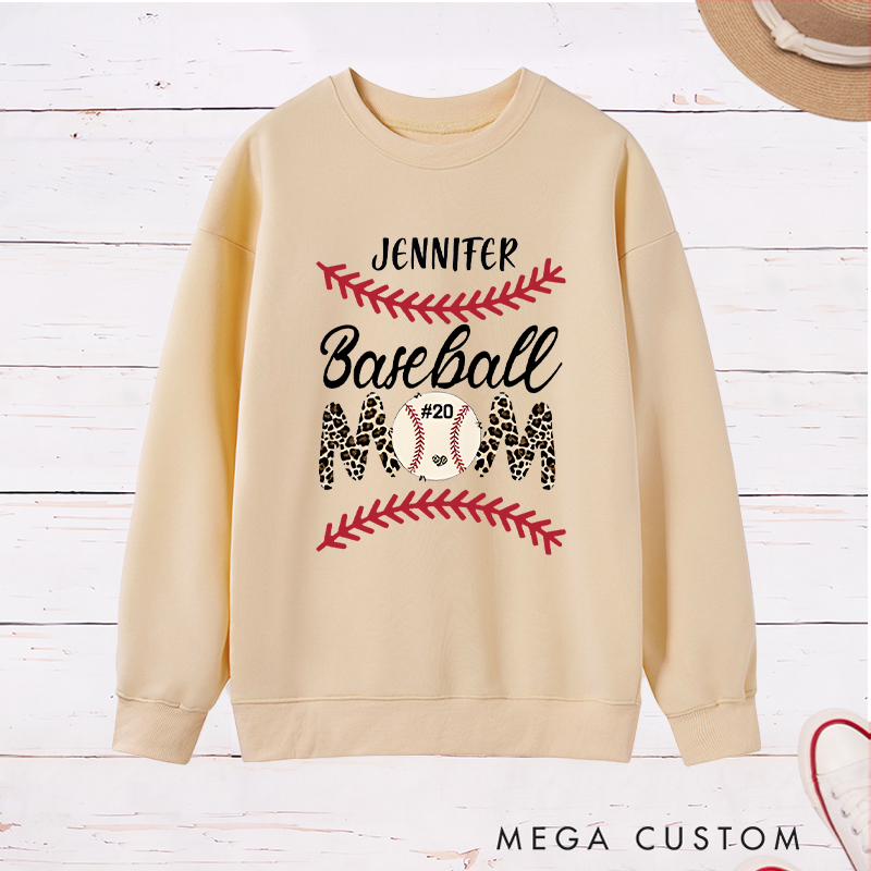 Personalized Baseball Mom Sweatshirt with Stylish Leopard Print and Number