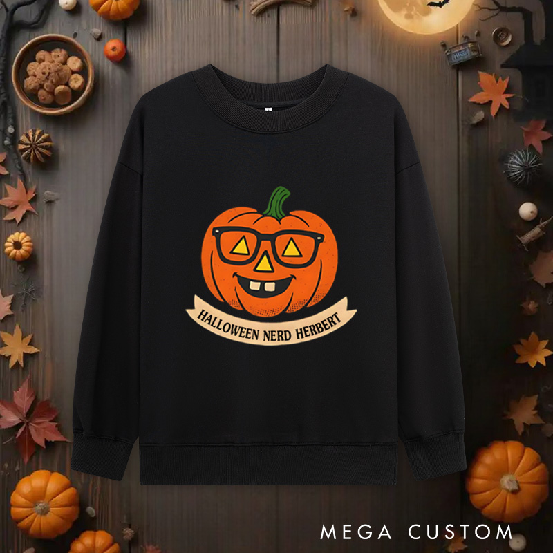 Personalized Halloween Nerd Classic Sweatshirts a Geeky Twist on the Classic Pumpkin Sweatshirts Halloween Gift for Geek