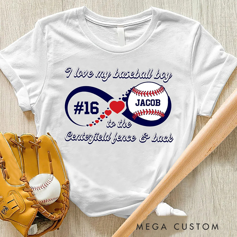 Personalized “I Love My Baseball Boy” T-Shirt with Custom Name and Number  