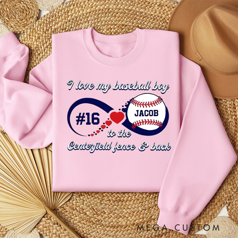 Personalized “I Love My Baseball Boy” Sweatshirt with Custom Name and Number  