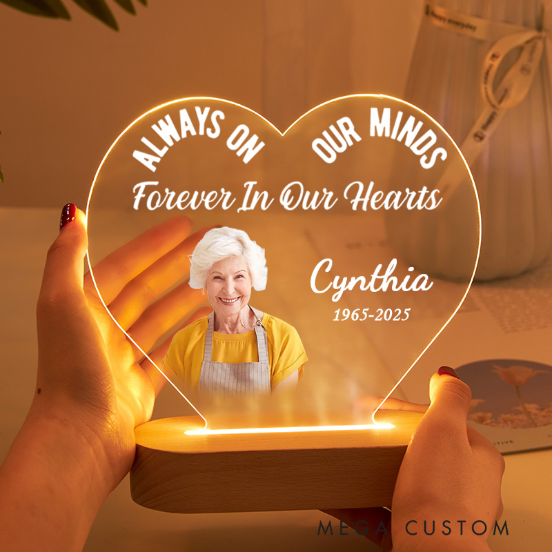 Personalized Heart Shaped LED Memorial Light Custom Photo Name Year Sympathy Gift With Quote
