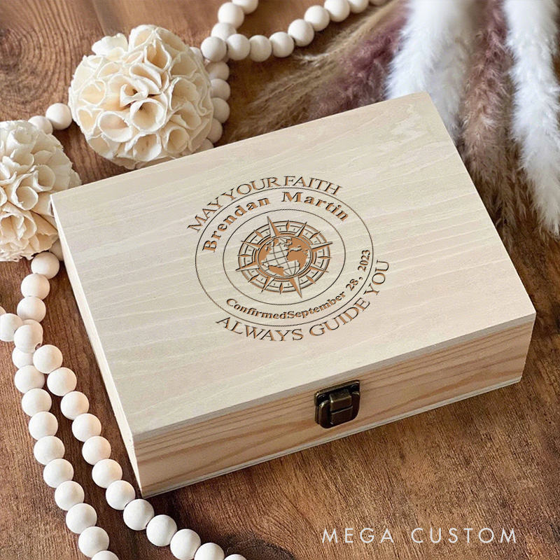 Personalized May Your Faith Always Guide You Wooden Keepsake Box with Name and Date Religious Gift Confirmation Gift for Christians