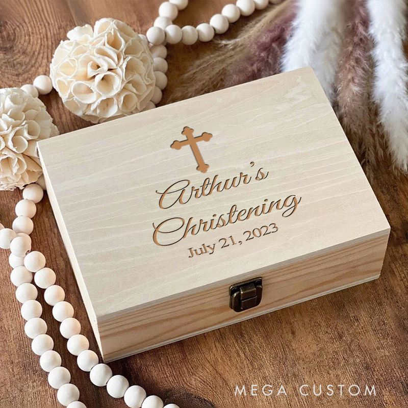 Personalized Cross Wooden Keepsake Box with Name and Date Religious Gift Baptism Gift for Christians