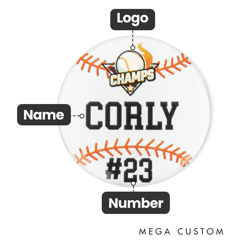 Personalized Baseball Team Pin Badge with Custom Name and Number  