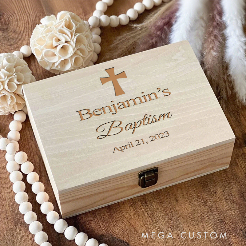 Personalized Cross Wooden Keepsake Box with Name and Date Religious Gift Best Gift for Christians