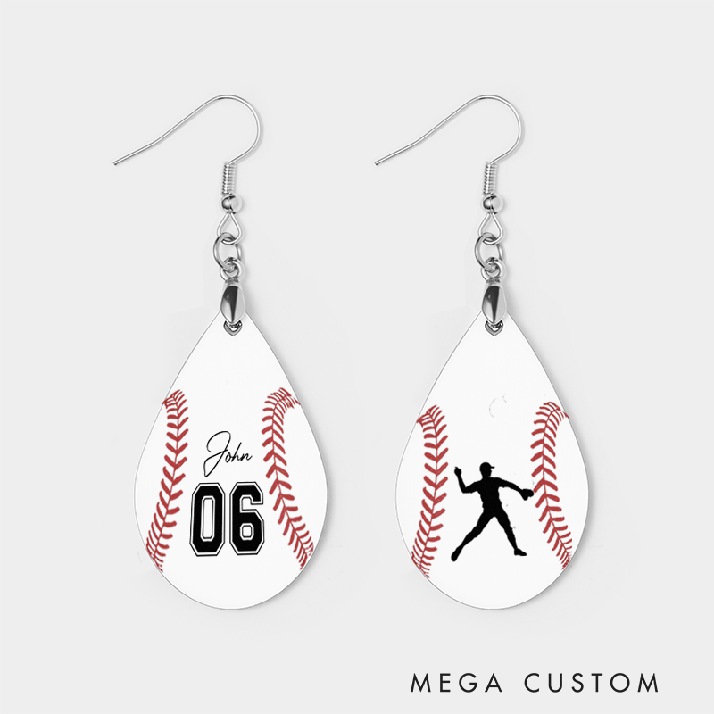 Personalized Baseball Wooden Earrings Custom Name and Number for Sports Lovers