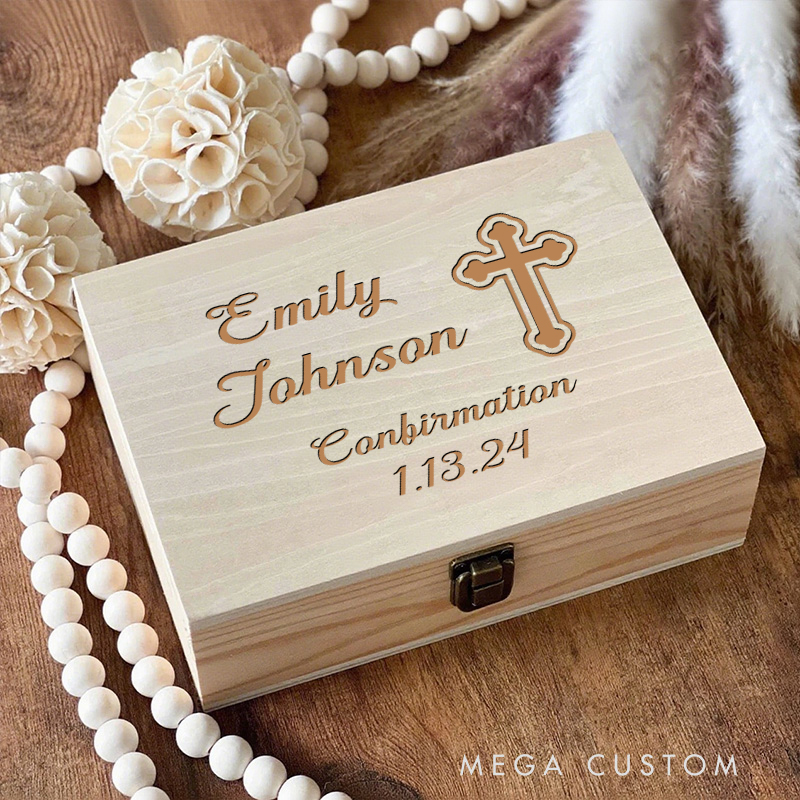 Personalized Wooden Cross Keepsake Box with Name and Date Religious Gift Best Gift for Boys Girls