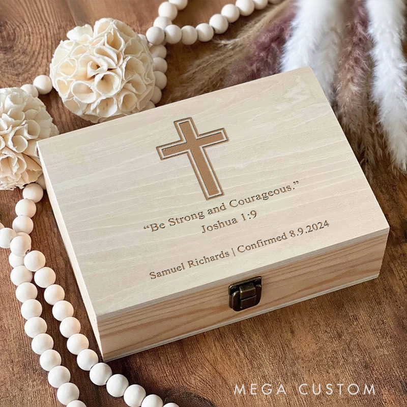 Personalized Joshua 1:9 Wooden Keepsake Box with Name and Date Religious Gift Confirmation Gift for Christians
