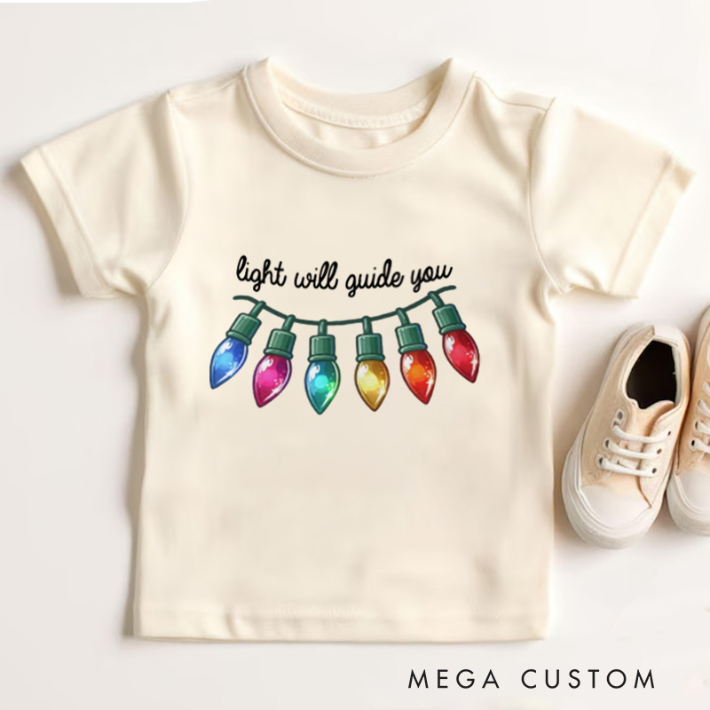 Personalized Festive String Lights with Guiding Message Christmas Kids T-Shirt