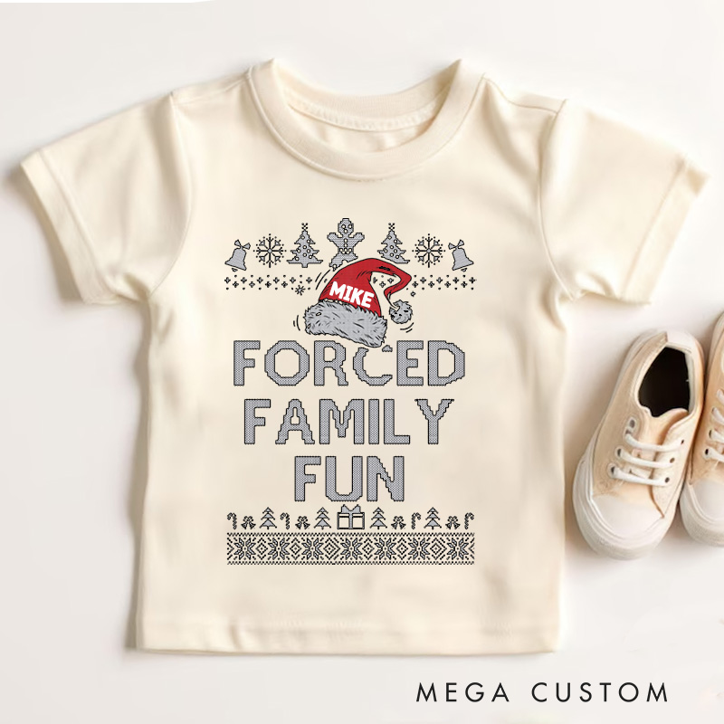 Personalized Forced Family Fun with Santa and Holiday Icons Christmas Kids T-Shirt