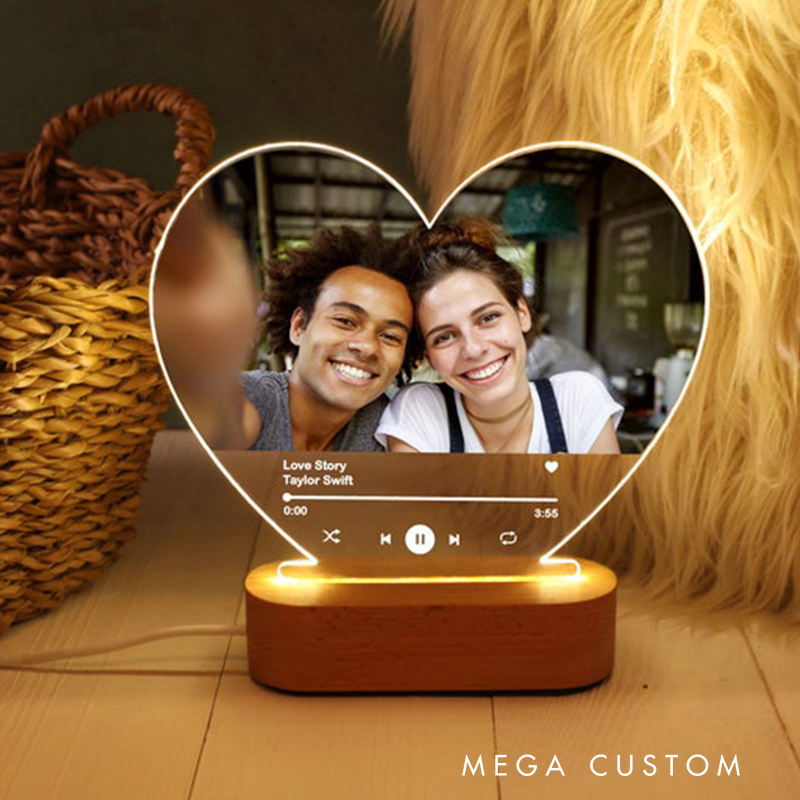 Personalized Music Photo Light Illuminated Heart Music Plaque Custom Night Light with Song