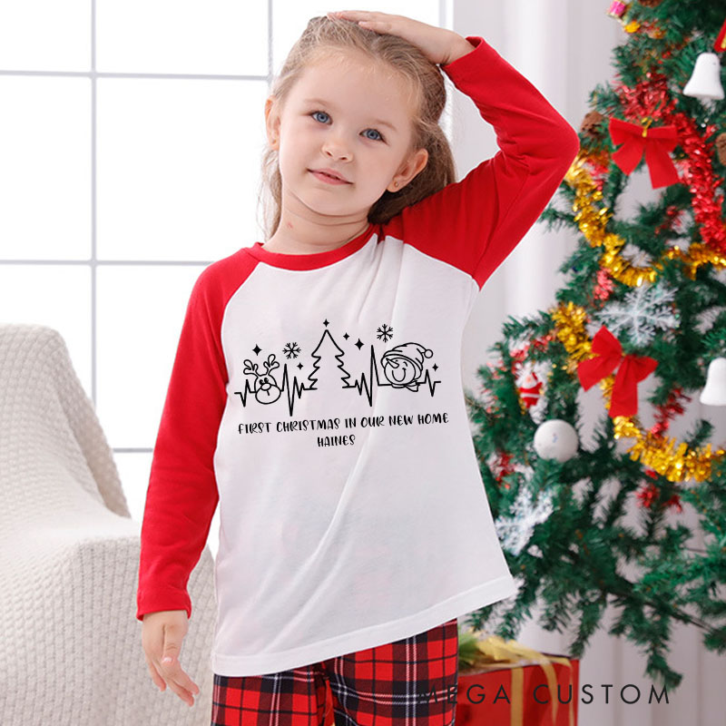 Personalized Kids Christmas Pajamas First Christmas in Our New Home Design Custom Name Sleepwear Christmas Housewarming Gift
