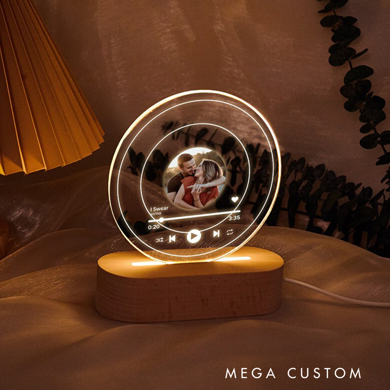 Personalized Music Record LED Night Light Custom Photo Own Music Art Song Light Music Photo Plaque Home Decor