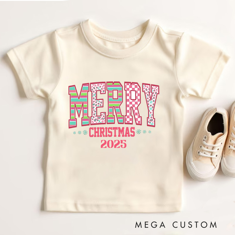 Personalized Merry Christmas with Festive Lettering Christmas Kids T-Shirt