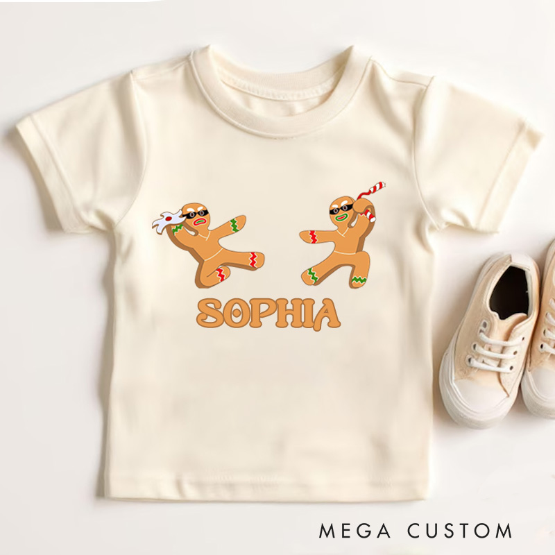 Personalized Gingerbread Ninjas in Action Christmas Kids T-Shirt