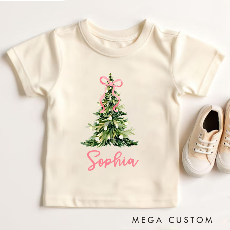 Personalized Christmas Tree with Delicate Name Detail Christmas Kids T-Shirt