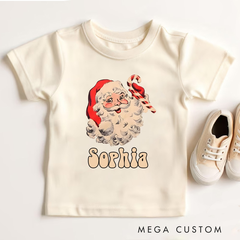 Personalized Vintage Santa with Cheerful Expression Christmas Kids T-Shirt