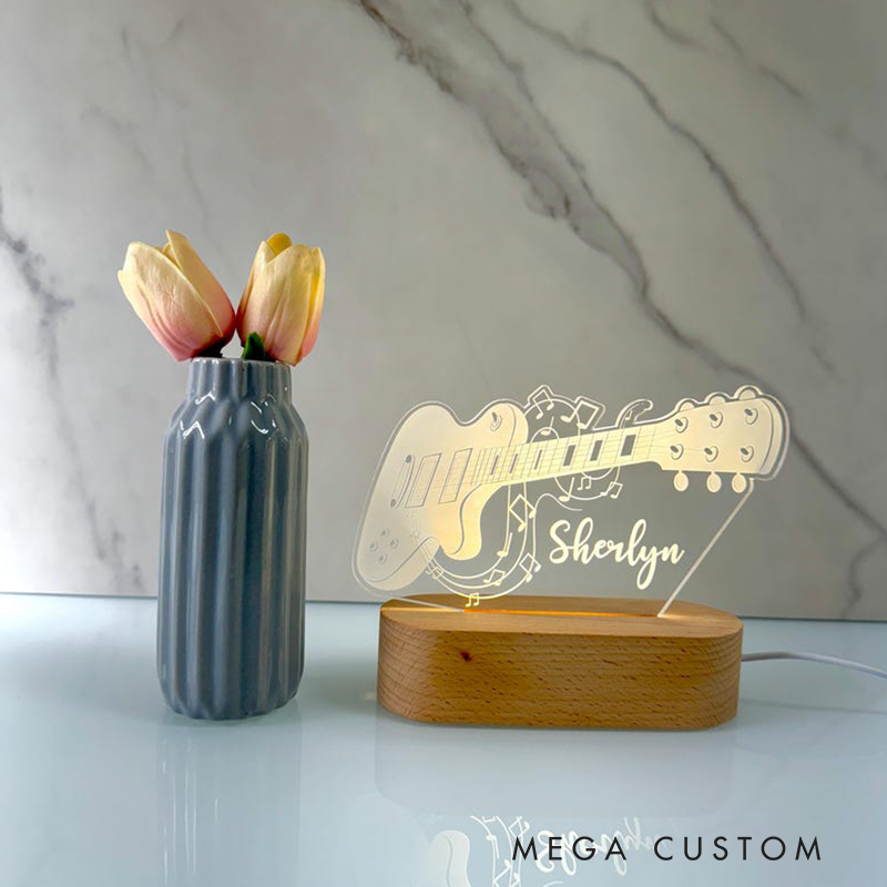 Personalized Guitar Night Light Custom LED Lamp for Music Lovers Perfect Gift for Guitarists Unique Room Decor Nightlight for Musicians