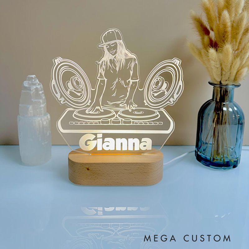 Personalized LED Lamp for Music Room and DJ Night Light Unique Custom Club Decor DJ Gift Bedroom Lamp