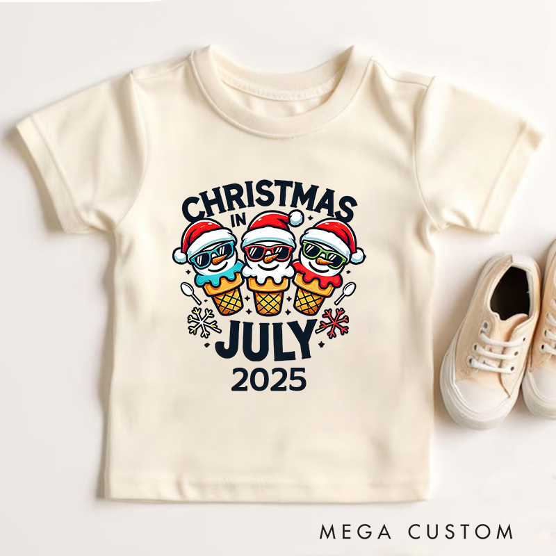 Personalized Christmas in July with Sunglasses Snowmen Christmas Kids T-Shirt